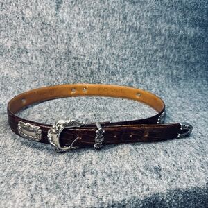 Fossil Engraved Silver Croc‎ Embossed Leather Belt L